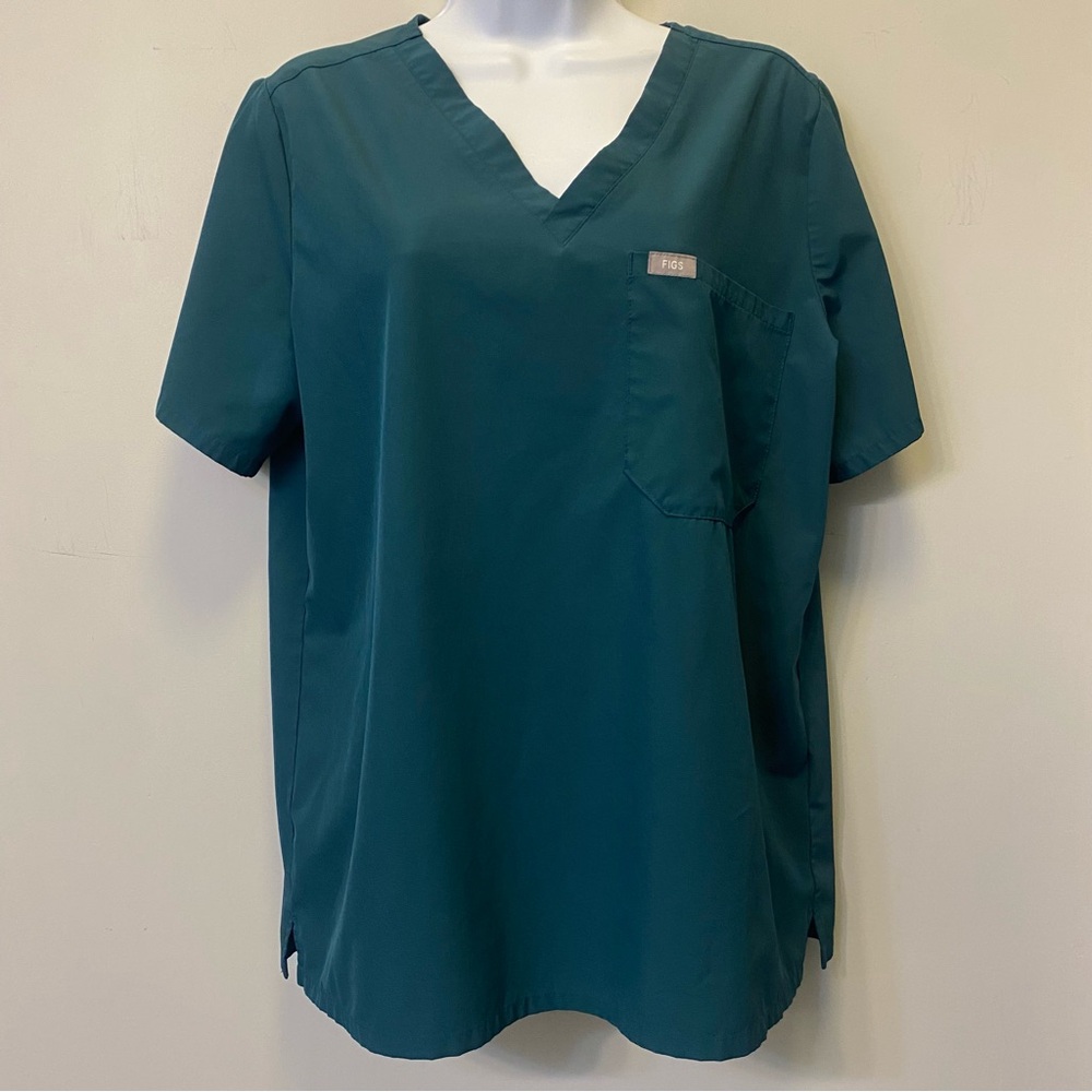 Figs Catarina One Pocket Performance Scrub Top Womens Size L Teal Green PO# 2075